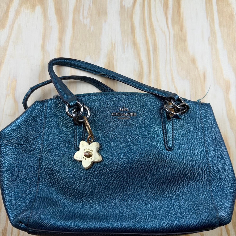 Coach Metallic Blue Leather Kelsey Satchel Crossbody Bag F23337 Needs Love!